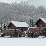 snow at cabins