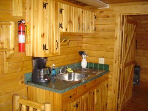 Kitchen in the River log cabin rentals near Luray VA