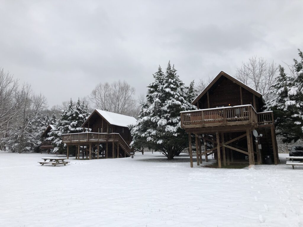 cabins in snow