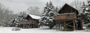 cabins in snow